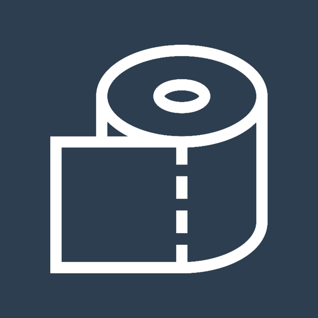 Bano app icon: a white outlined toilet paper roll on a navy background